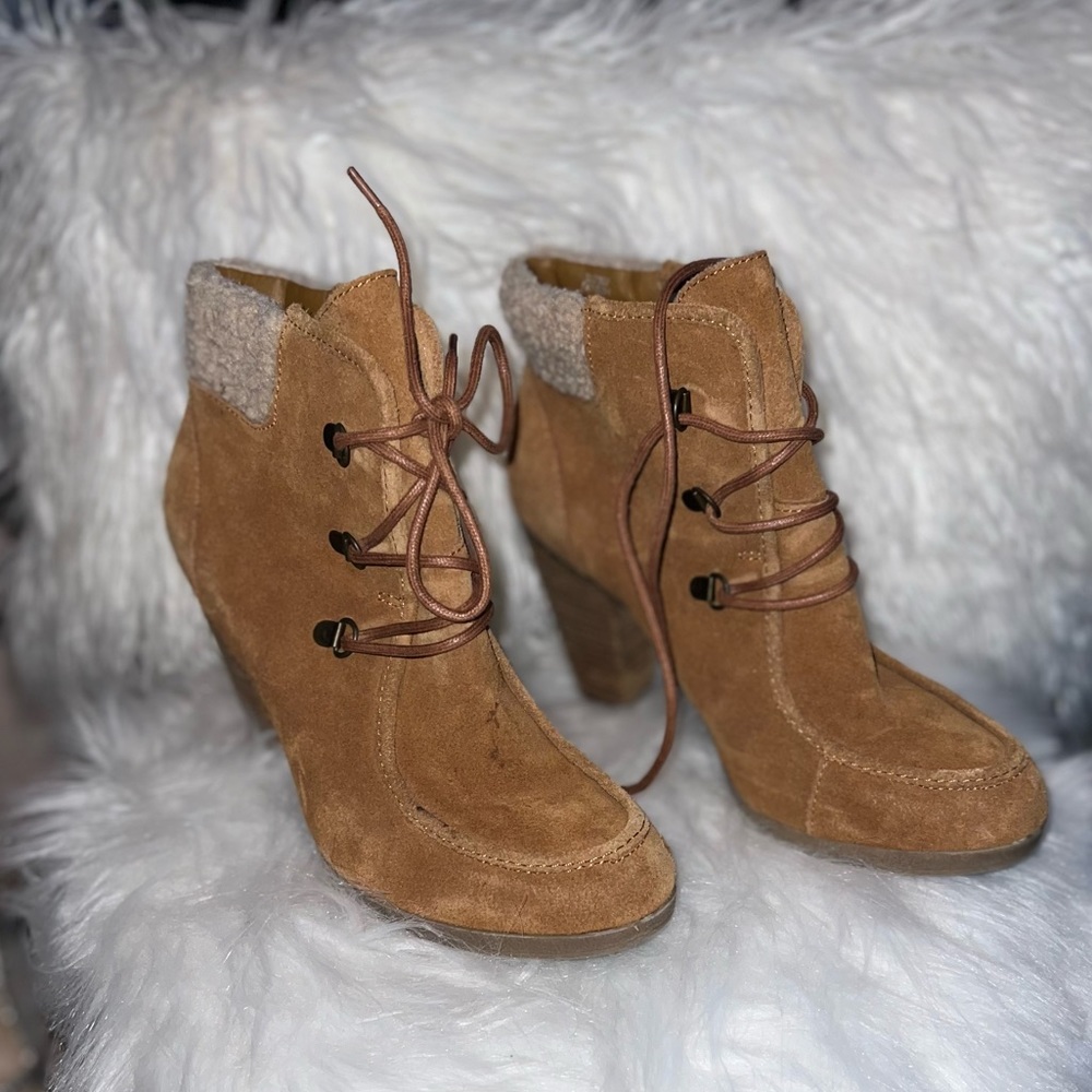 Brown suede ankle booties
